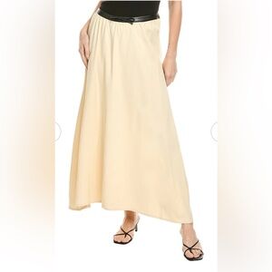 🔥WeWoreWhat Linen Blens A-Line Skirt with Black Faux Learher Waistband